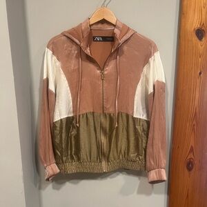 Zara Colorblock Bomber Jacket - Pink, White, Gold